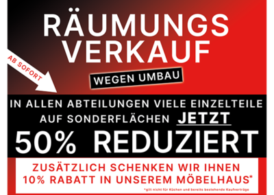 Räumungsverkauf – Bis zu 50%